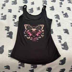 No boundaries Be Kind Black Tank Top with Pink Butterfly Design